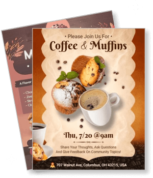 coffee muffins invitation with event details and location template