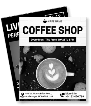 coffee shop with cup and cookies anchorage location details template