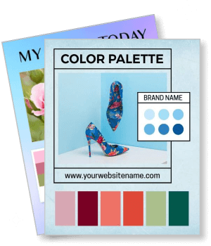 color palette brand collage with stylish floral heels and sample colors template