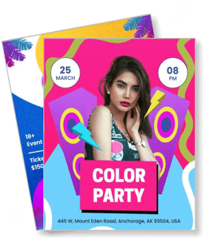color party event with vibrant design and event details template