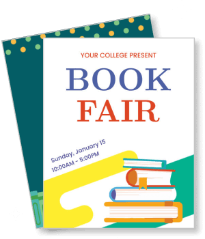 colorful college book fair stack of books event details template