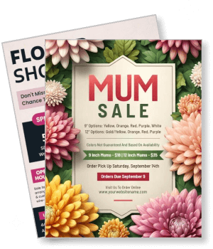 colorful mum sale flower shop event design template