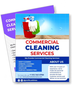 commercial cleaning services with contact details and cleaning supplies template