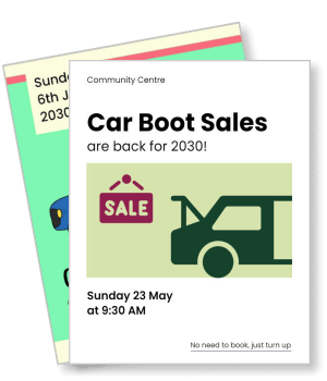 community center car boot sales 2030 sale event promotion may template