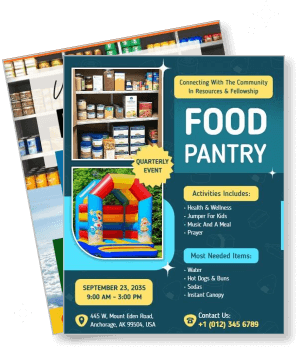 community food pantry event with activities and contact details template