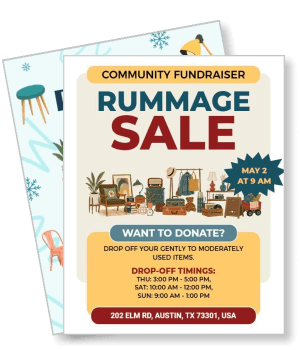 community fundraiser rummage sale flyer austin donation details template