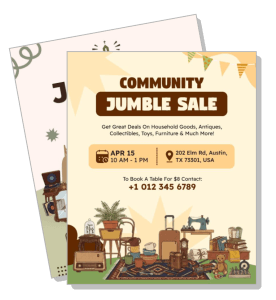 community jumble sale flyer household goods event notice template