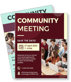 community meeting invitation flyer save the date april 27 2032 template