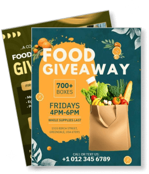 community weekly food giveaway event poster with vegetable bag contact details template