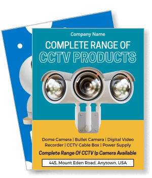complete range cctv products cameras and equipment on blue background template