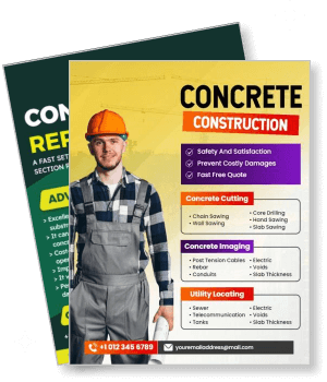 concrete construction services flyer with construction worker and service list template