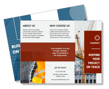 construction company brochure template with services and contact details