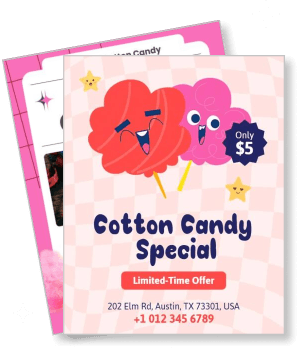 cotton candy special offer pink flyer discount ad promotion austin template