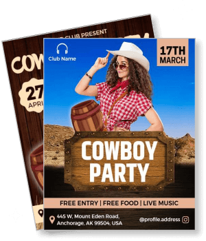 cowboy party poster free entry live music anchorage usa template