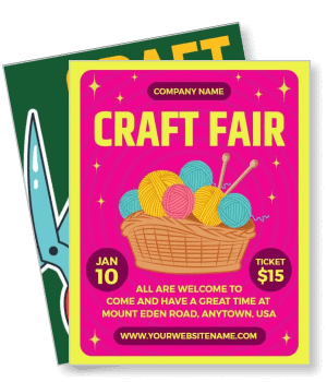 craft fair event poster with yarn basket and event details template