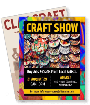 craft show event poster with art exhibition details and local artist promotion template