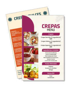 crepas menu design with food images and pricing template