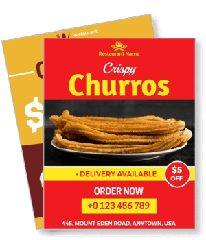 crispy churros promotional design free delivery offer template
