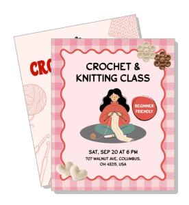 crochet knitting class beginner friendly event flyer template