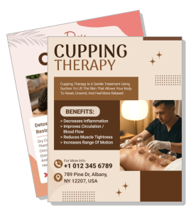cupping therapy benefits and contact information flyer template