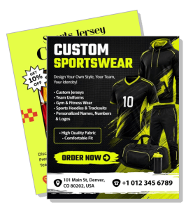 custom sportswear advertisement with jerseys and hoodies template