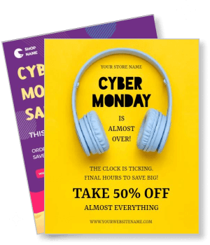 cyber monday sale yellow background headphones discount promo template
