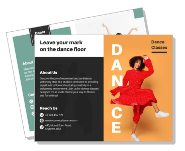 dance classes promotional flyer red dress dancer contact information template