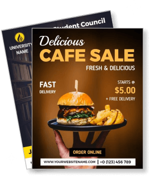 delicious cafe sale with burger and fries for online ordering template