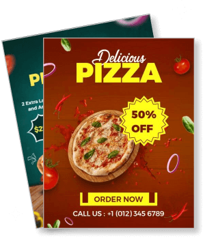 delicious pizza 50 percent off promotion template