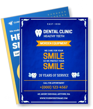 dental clinic flyer blue design smile care modern equipment contact details template