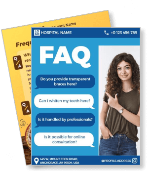 dental faq poster template with faq section and contact info