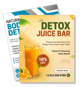 detox juice bar promotion flyer with special offer and contact number template