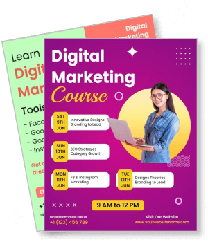 digital marketing course flyer with schedule and contact details template