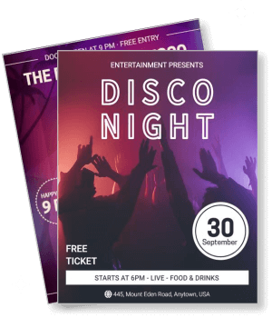 disco night party with free ticket details and date template