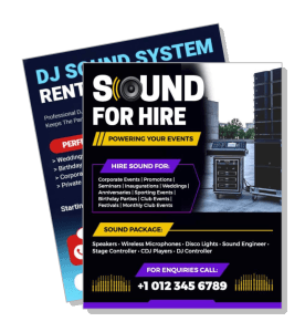 dj sound system rental flyer for events and parties service advertisement template