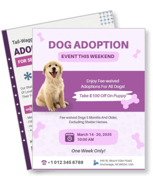 dog adoption event flyer with golden retriever promotion template