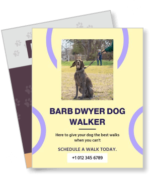 dog walker advertisement with contact info pet care services template