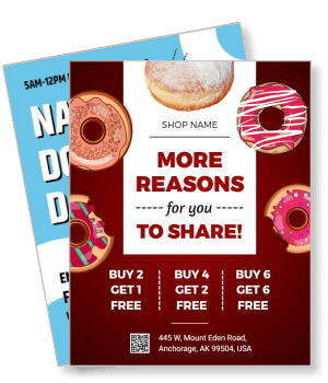 donut shop promotion buy more get more offer template