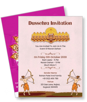 dussehra invitation card ravan dahan event details archery theme template