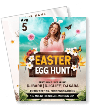 easter egg hunt april 5th flyer with live music and food eden road anytown template