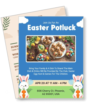 easter potluck invitation colorful design with bunny and food template