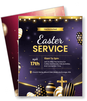 easter service invitation purple gold eggs event details template