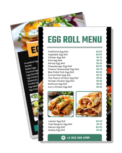 egg roll menu template with prices and food images