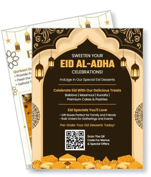 eid al adha celebration with dessert offerings and qr code template