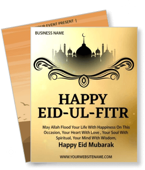 eid ul fitr greeting card with mosque silhouette and wishes template
