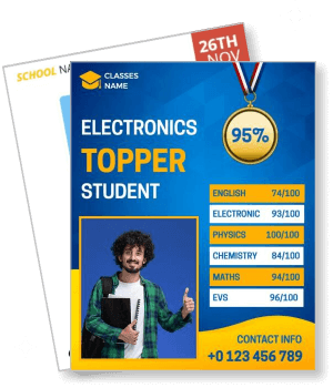 electronics topper student advertisement with contact details template