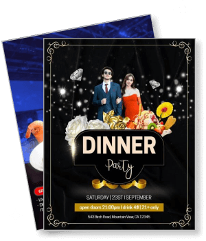 elegant dinner party event september 23rd invitation black gold theme template