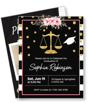 elegant graduation invitation with flowers and scales design template