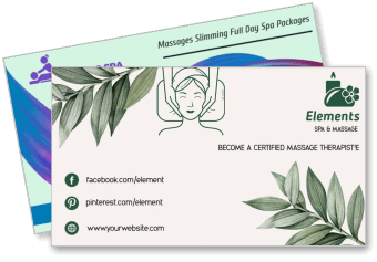 elements spa massage business card design with leaves and social icons template