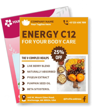 energy c12 body care supplement advertisement flyer with nutritional benefits template